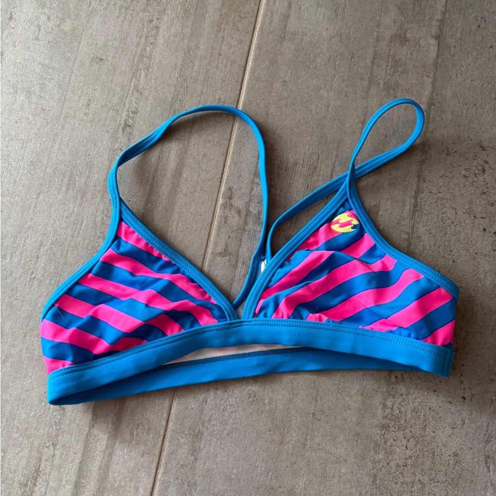 Billabong Blue and Pink Striped Bikini Top